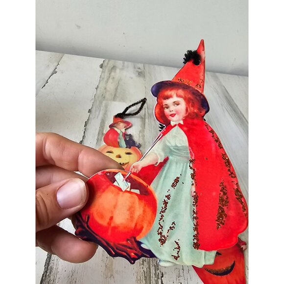 Ohio vintage Halloween witch pumpkin glitter ornament decor cat Bethany low styl - Picture 3 of 7